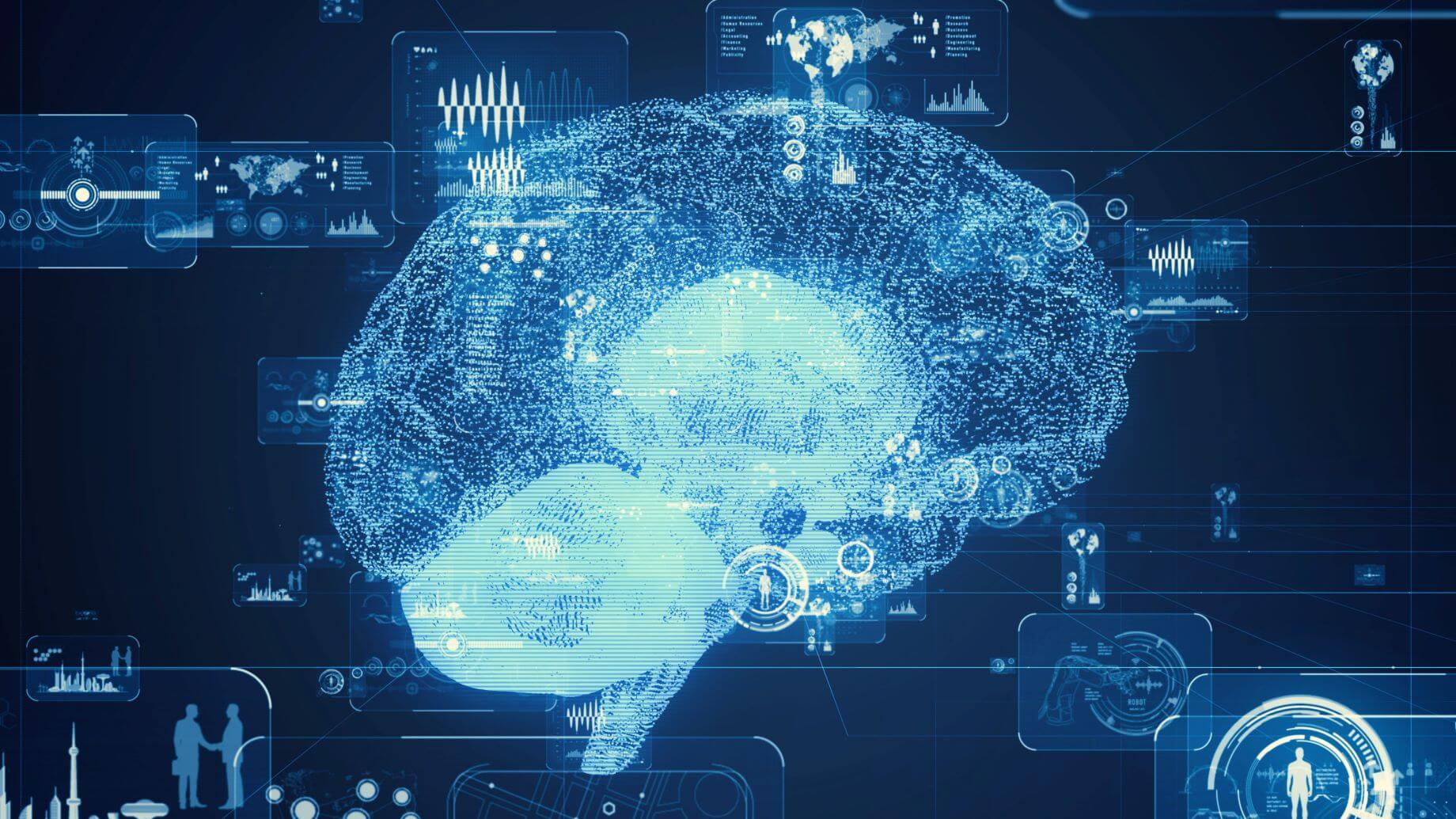 Teknologiaan ja tekoälyyn viittaava kuva ihmisaivoista